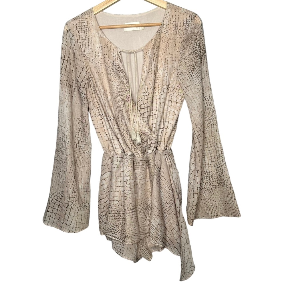 The Jetset Diaries Sobek Snakeskin Print Long Bell Sleeve Romper - Picture 2 of 6